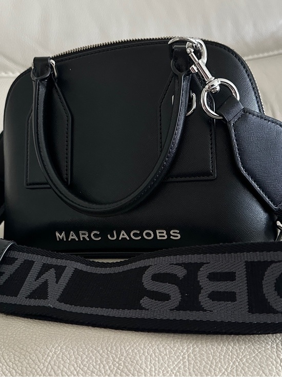 Marc Jacobs Handbags - Marc Jacobs Black Leather Dome Satchel with Webbing Strap